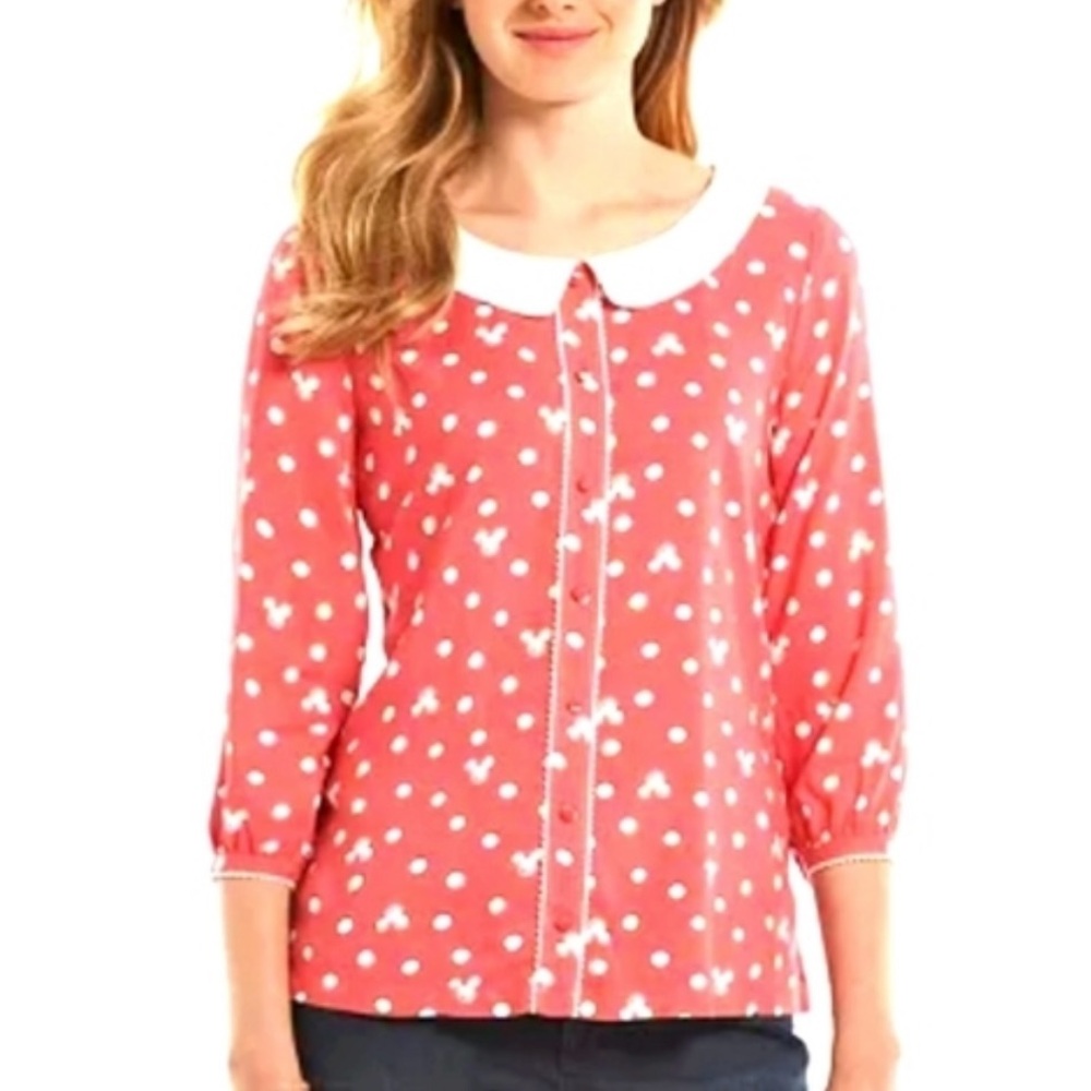 Woman’s medium Disney top pink polka dot Minnie Mouse (903)